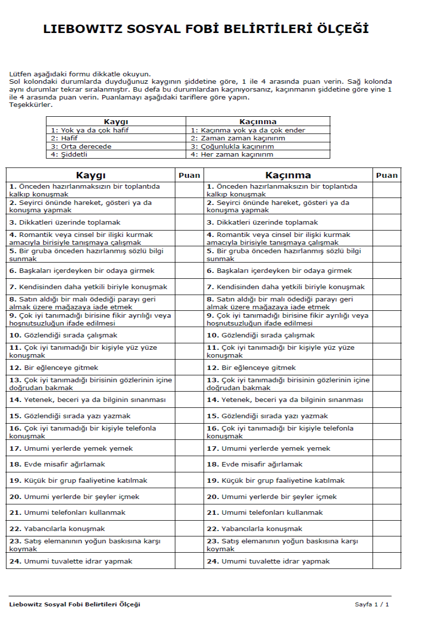 liebowitz sosyal fobi